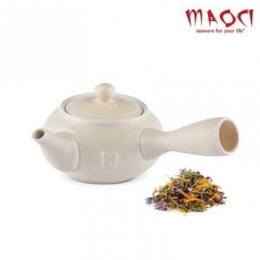 Théière japonaise kyusu blanc crème