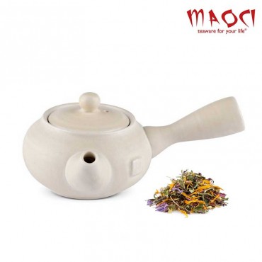 Théière japonaise kyusu blanc crème