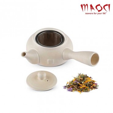 Théière japonaise kyusu blanc crème