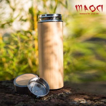 ANTEVIA - Thermos Bouteille Isotherme 420ml avec infuseur à thé | Double  paroi | PLUS DE 10 MODÈLES |Matière: Verre borosilicate et bambou | Chaud